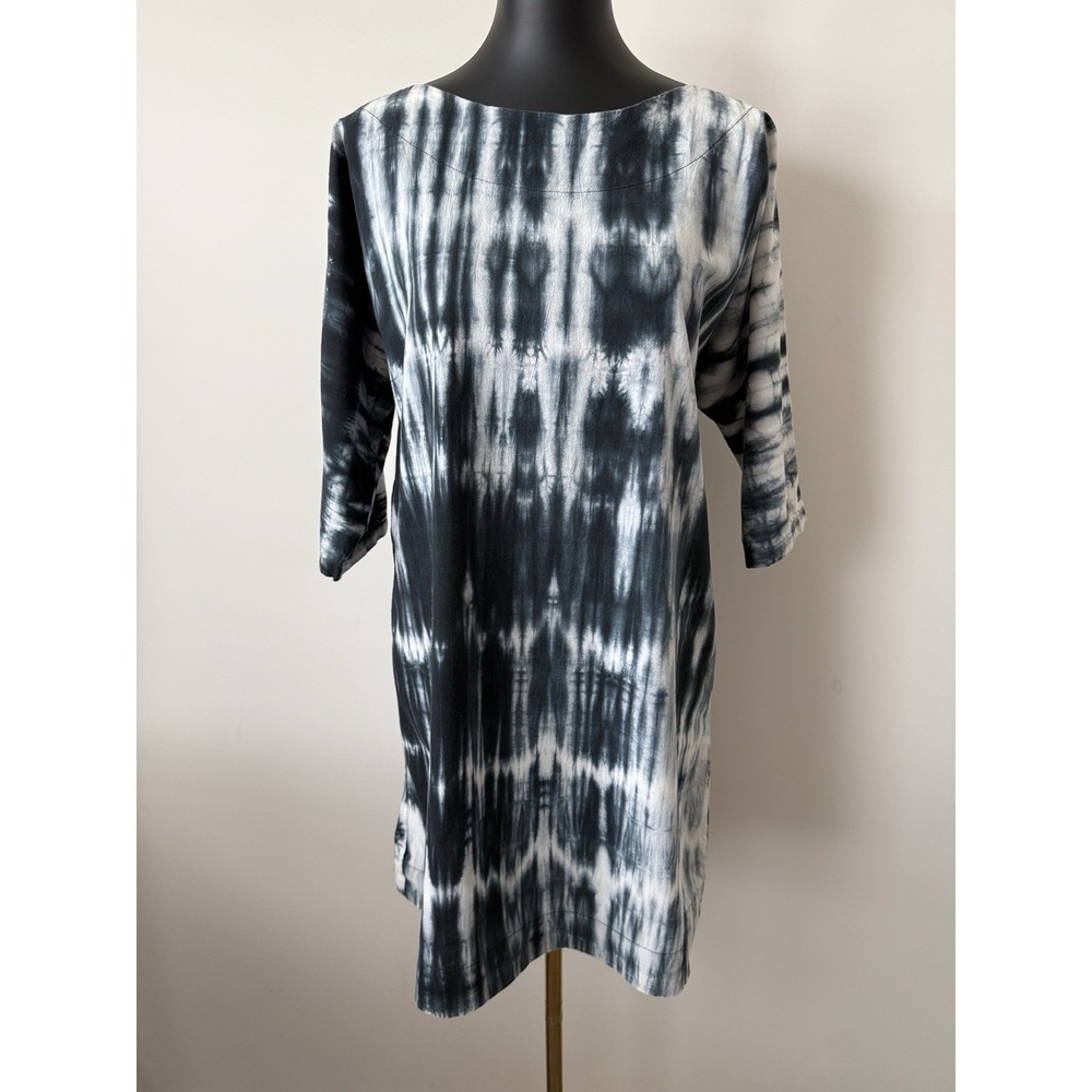 UZI NYC Black White Hand Dye NOW Dress Women's Small Artsy Comfy Cotton